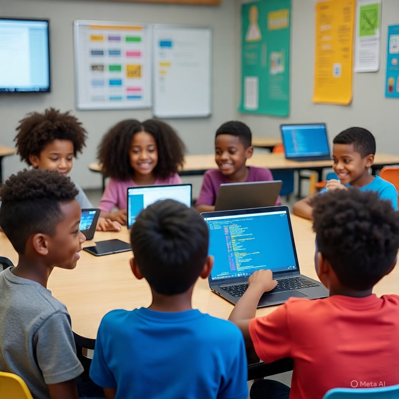 Kids learning coding together