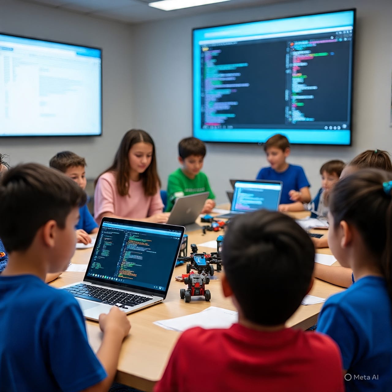 Diverse group of kids learning