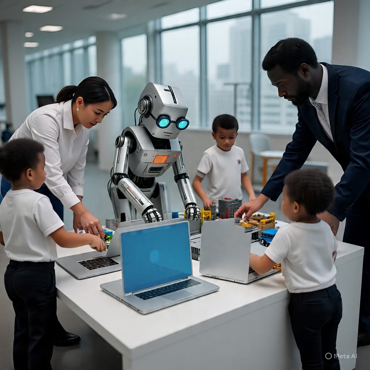Kids working on robotics project
